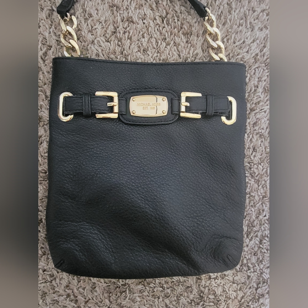 Michael Kors Crossbody Bag Womens Small Black Leather Hamilton Purse